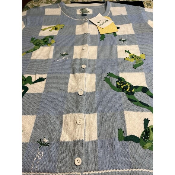 Quacker Factory Embroidered Frogs Button Down Short Sleeve Sweater 3X~ NWT - Picture 5 of 16